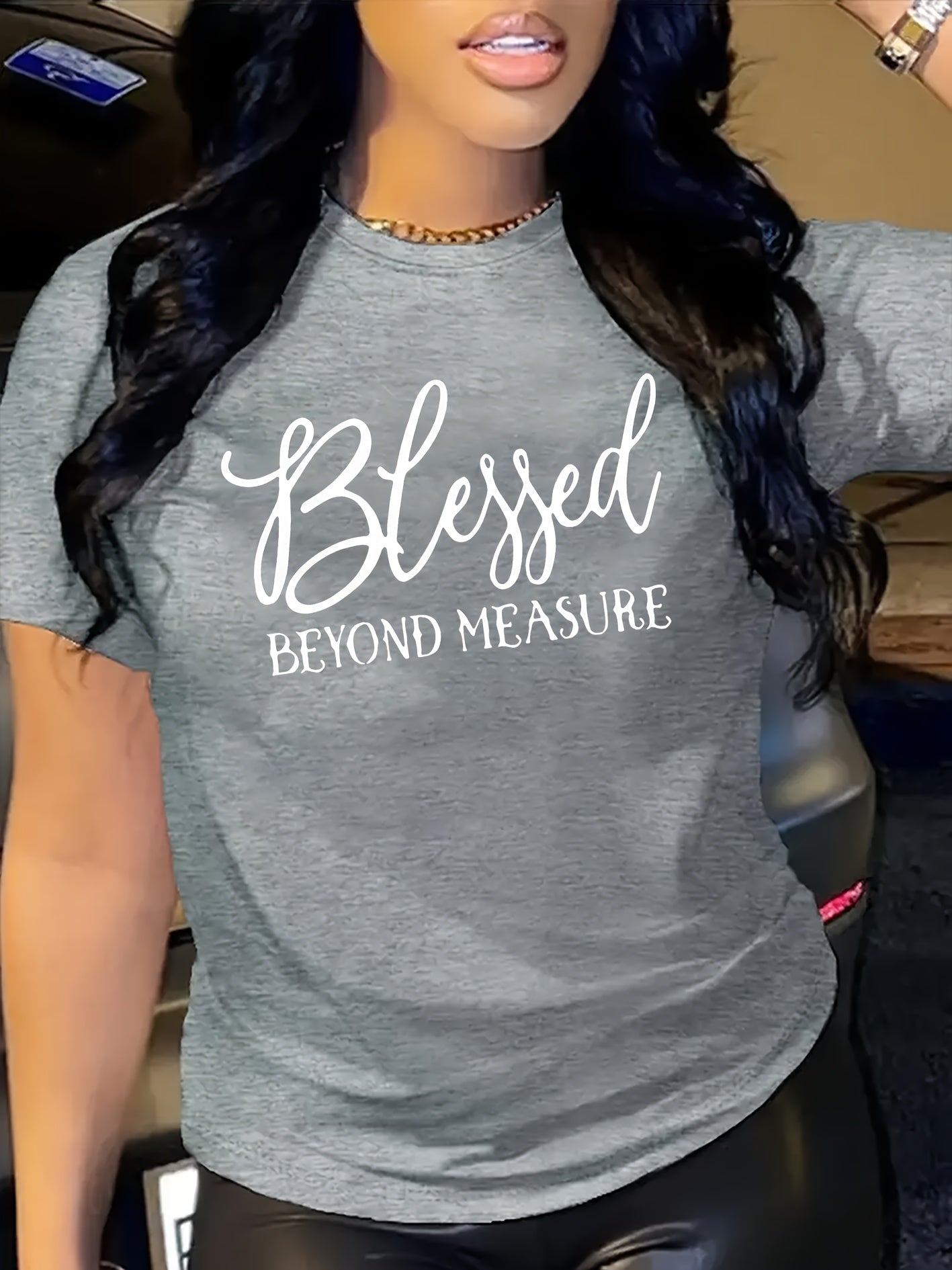 Women'S Inspirational Quote T-Shirt, "Blessed Beyond Measure" White Lettering, Casual Crew Neck Short Sleeve Top, 100% Polyester Knit Fabric, All Season Wear, 180gsm - Orange